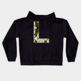 Letter L Monogram Initial Olive Green Pearl White Aesthetic Abstract Pattern Painting On Canvas Kids Hoodie